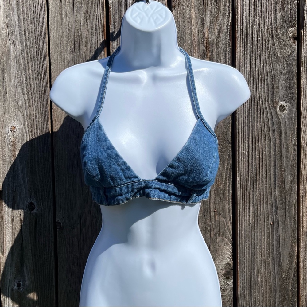 Etophe Studios bikini bralette denim halter top size medium